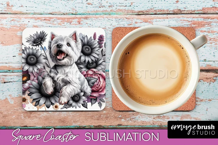 West Highland White Terrier Square Coaster Dog Sublimation