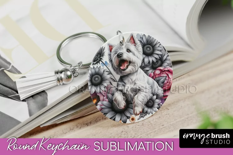 West Highland White Terrier Keychain Dog Sublimation Floral