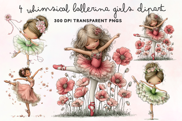 Whimsical Ballerina Girls Clipart PNG example image 1