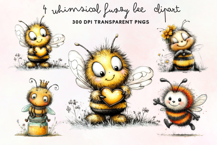 Whimsical Fuzzy Bee Clipart PNG