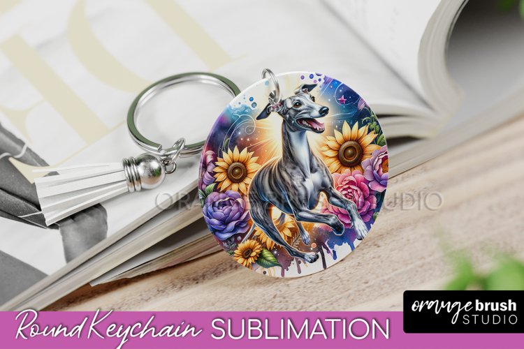 Whippet Keychain Dog Sublimation Floral PNG
