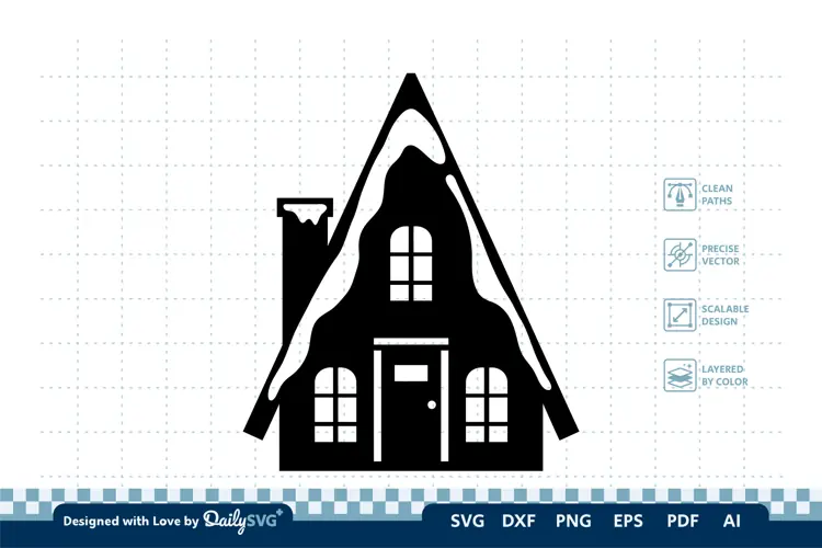 Winter House SVG | Cozy Snowy Cabin Cut File
