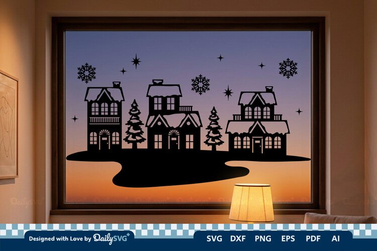 Winter Village Decal SVG | Snowy Christmas Scene Cut File example image 1