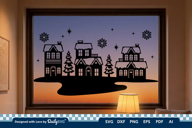 Winter Village Decal SVG | Snowy Christmas Scene Cut File