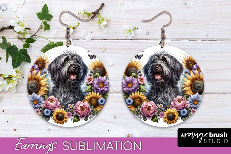 Wirehaired Pointing Griffon Earrings Dog Sublimation Floral example image 1