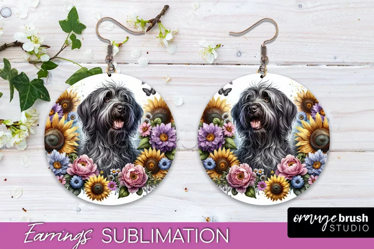 Wirehaired Pointing Griffon Earrings Dog Sublimation Floral