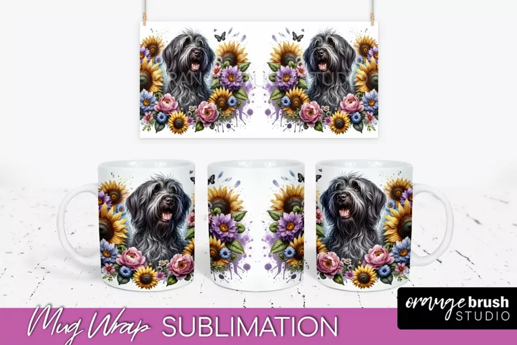 Wirehaired Pointing Griffon Mug Wrap Dog Sublimation Floral
