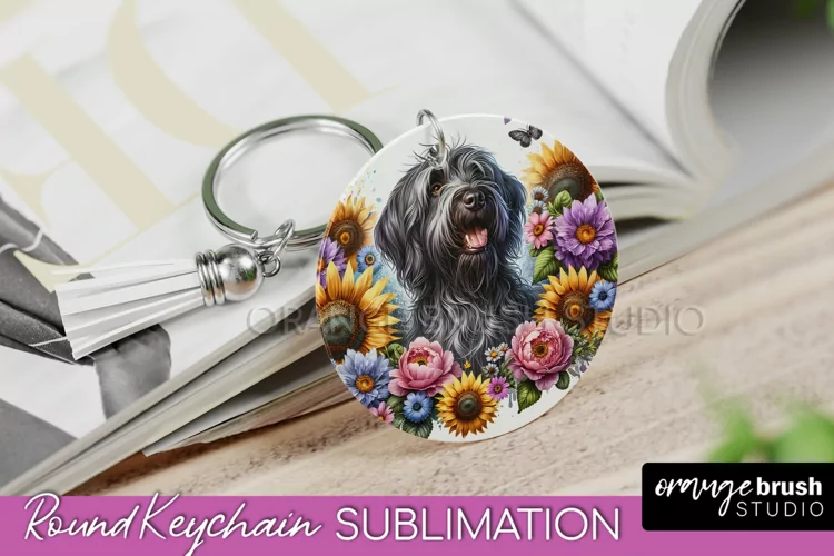 Wirehaired Pointing Griffon Keychain Dog Sublimation Floral
