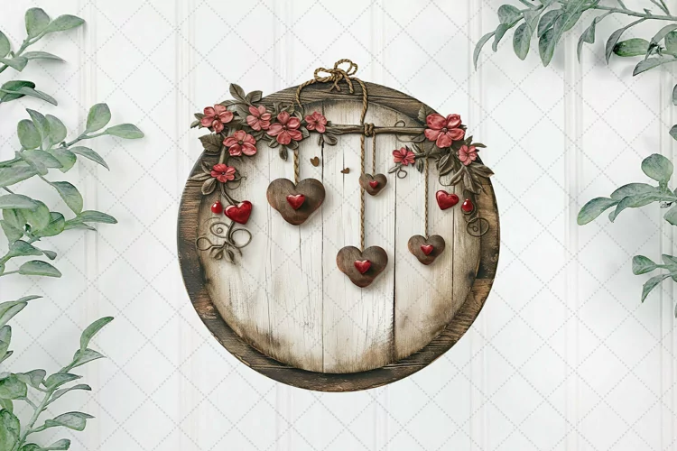Wooden Flowers And Hearts Sublimation