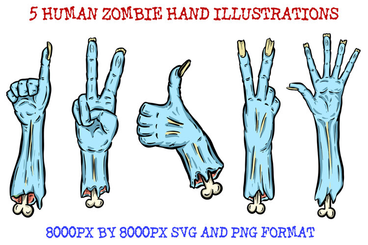 5 Zombie Blue Hand Severed Halloween SVG PNG Illustrations