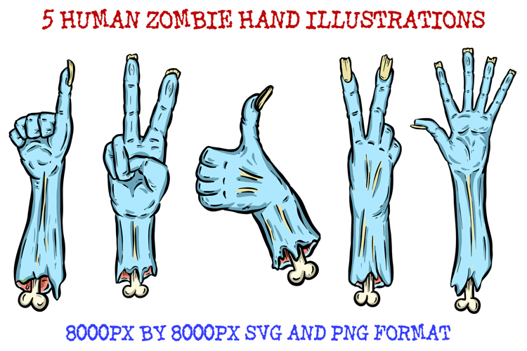 5 Zombie Blue Hand Severed Halloween SVG PNG Illustrations
