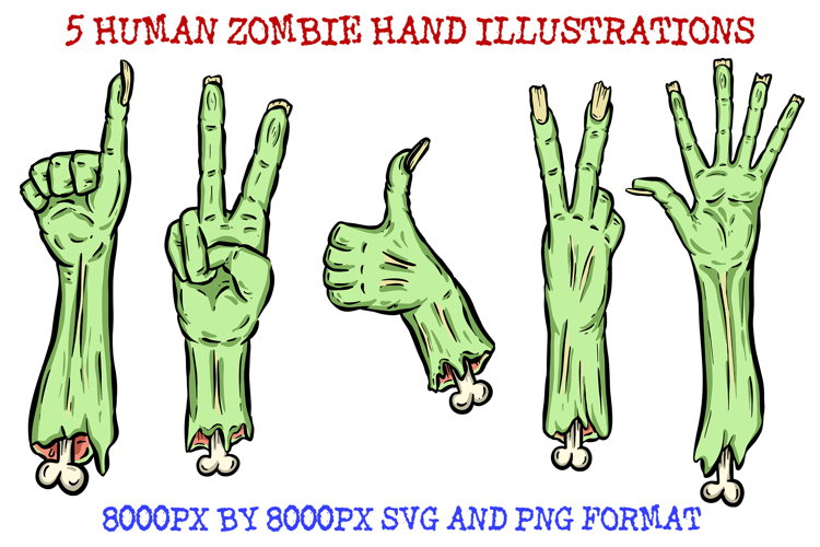 5 Zombie Green Hand Severed Halloween SVG PNG Illustrations