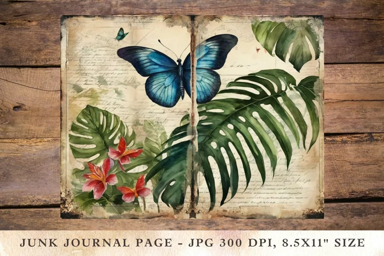 Printable Junk Journal Pages monstera 4
