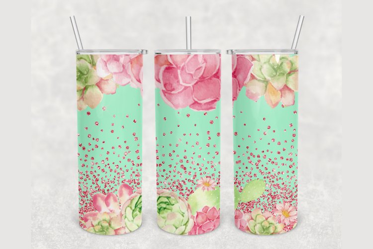 Personalized Cactus Pink Glitter 20 oz skinny tumbler