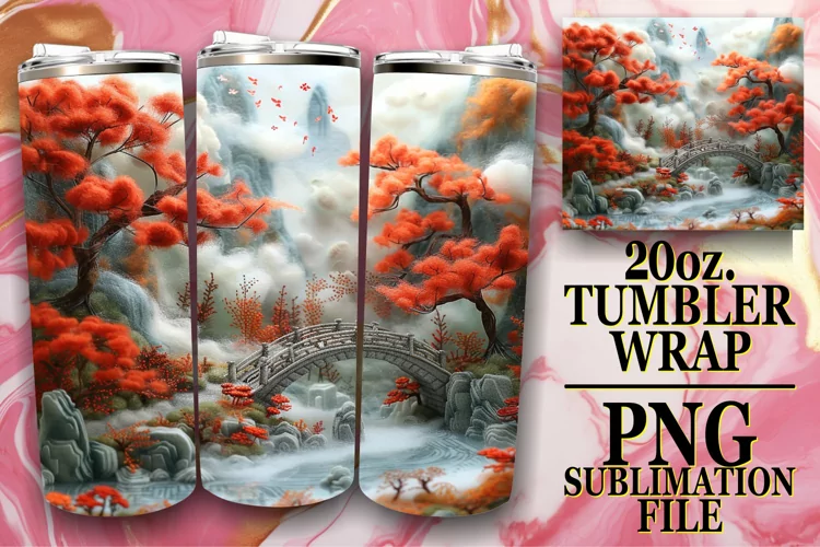 Spring View 3D Embroidery Tumbler Wrap - 20oz
