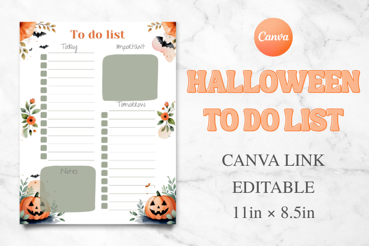 Editable Halloween To-Do List Canva Template, Spooky Planner