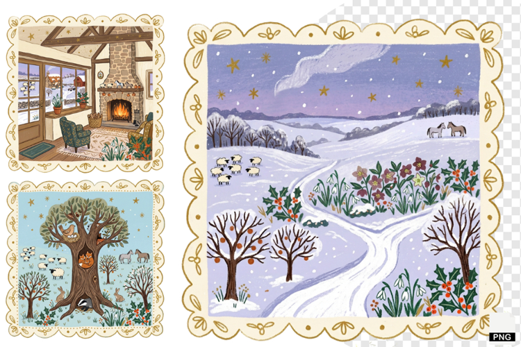 Nursery Winter Postage Stamps PNG