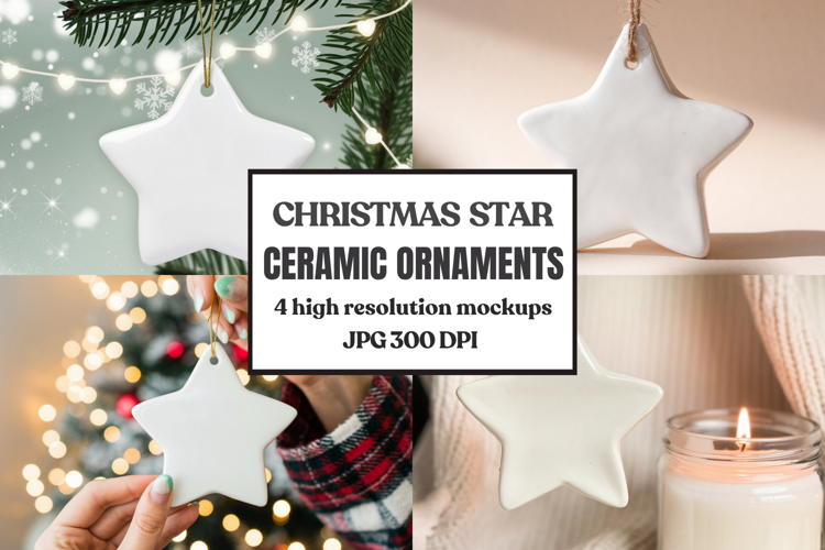 Christmas Star Ceramic Ornaments Mockup | Holiday Star Ornam