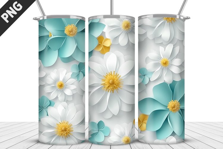 3D White Flowers Tumbler Wrap | Sublimation Design | Tumbler