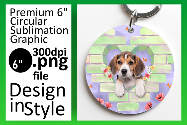 Whimsical Round Design Keychain PNG , Cute Dog