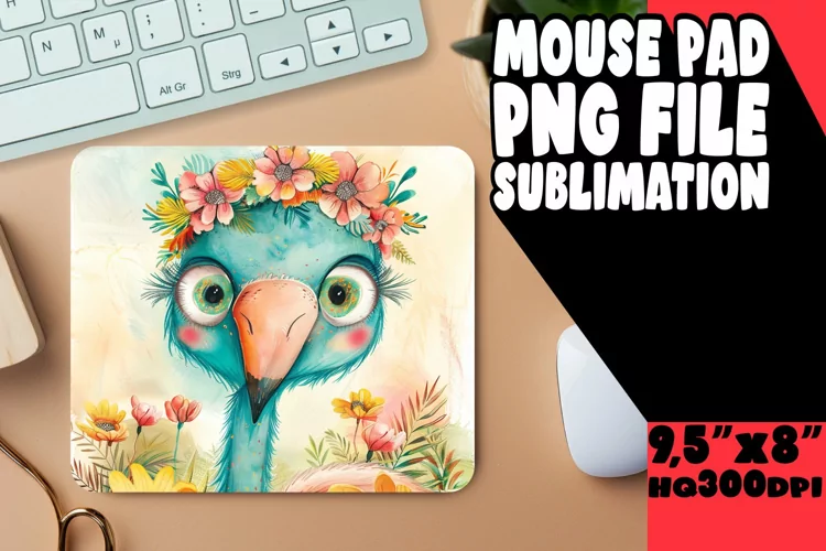 Spring Mouse Pad Watercolor Flamingo Design