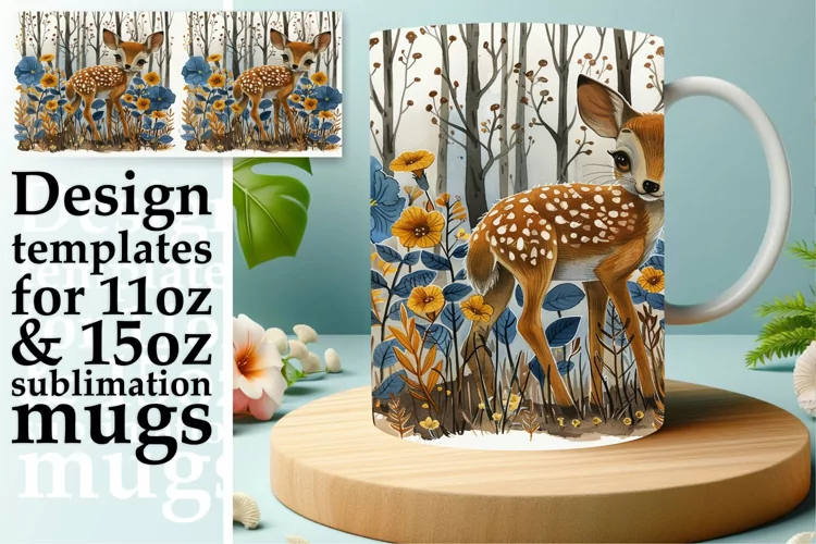 Spring Deer Mug Wrap Watercolor Sublimation