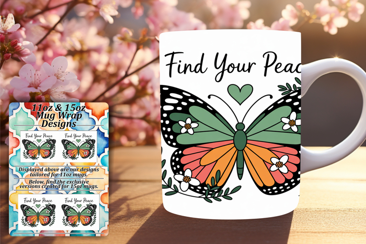 Radiant 15oz Png Mug Wrap Design , Butterfly