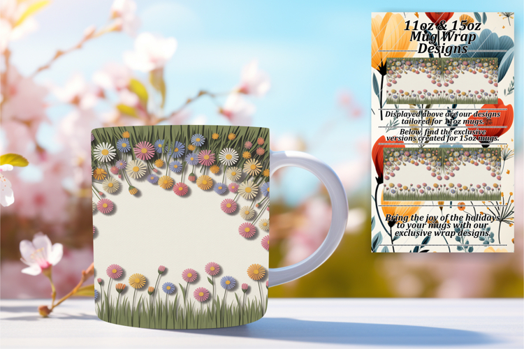 EXQUISITE 11oz Mug Wrap PNG Template , Flowers