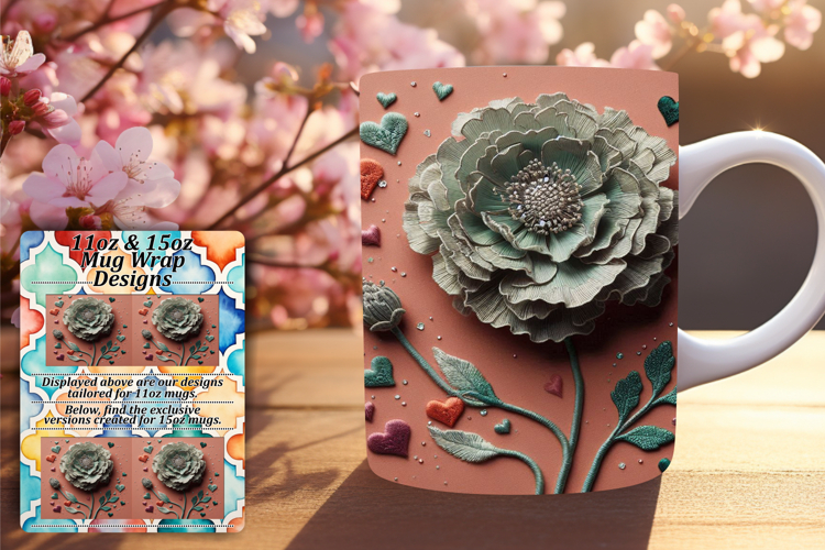 Lovely 11oz Mug Wrap Png Template , 3D Flower