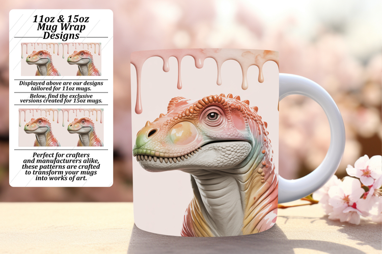 Fashionable 11oz Mug Wrap Png Template , Cute Dino