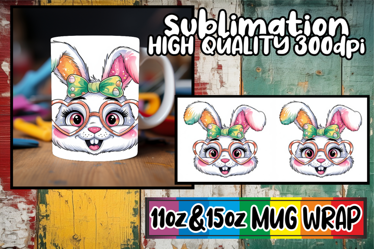 Playful evenings 11oz 15oz sublimation wrap, Easter Bunny
