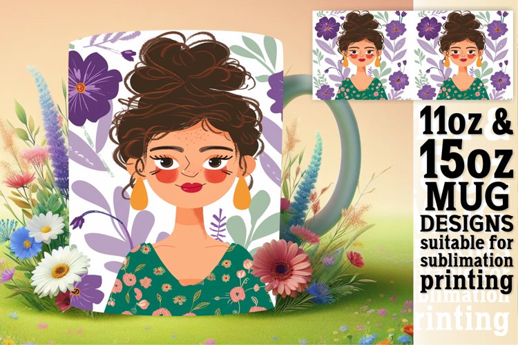 Feminine Beauty Mug Wrap Design with Flowers 11oz/15oz