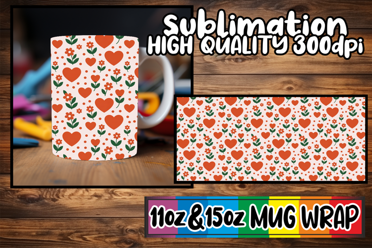Cozy thoughts 11oz 15oz sublimation wrap, Valentine's Patter