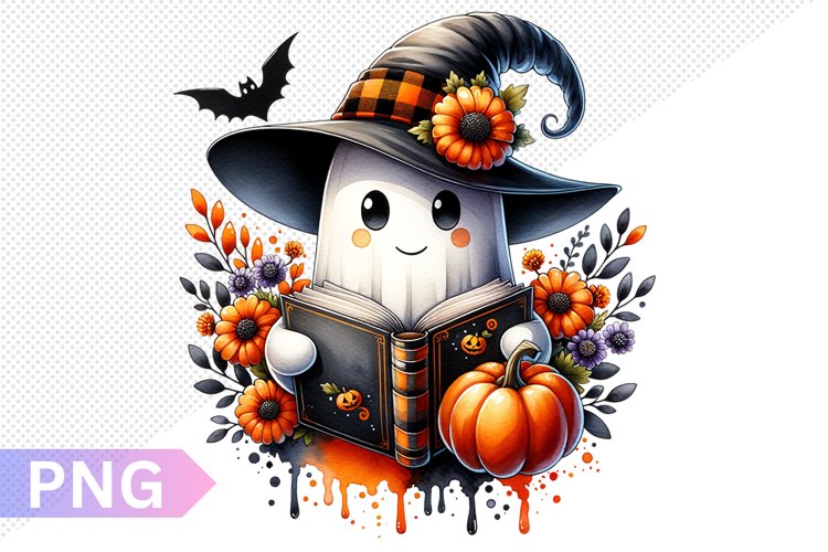 Halloween Ghost And Books Sublimation - Clipart PNG Design