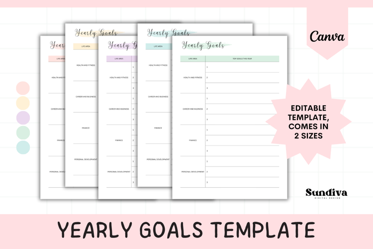 Yearly Goals Printable   Editable Template 4