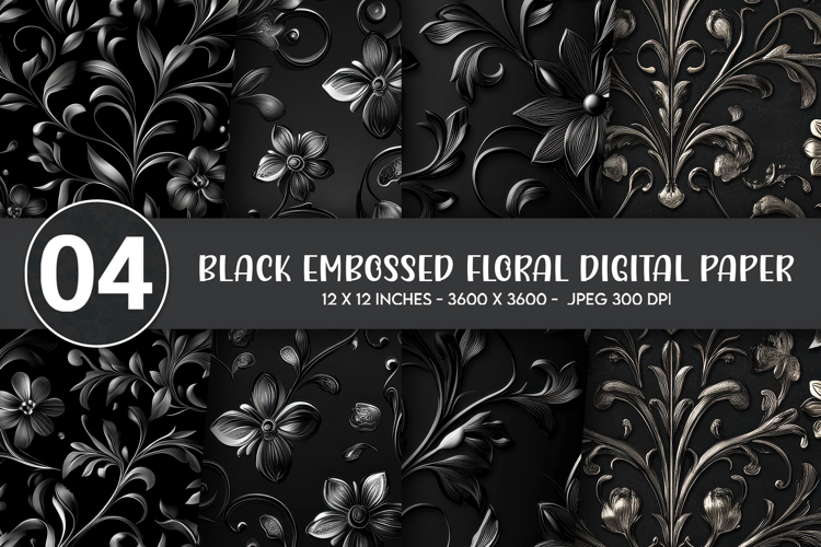 Black Embossed Floral Digital Paper