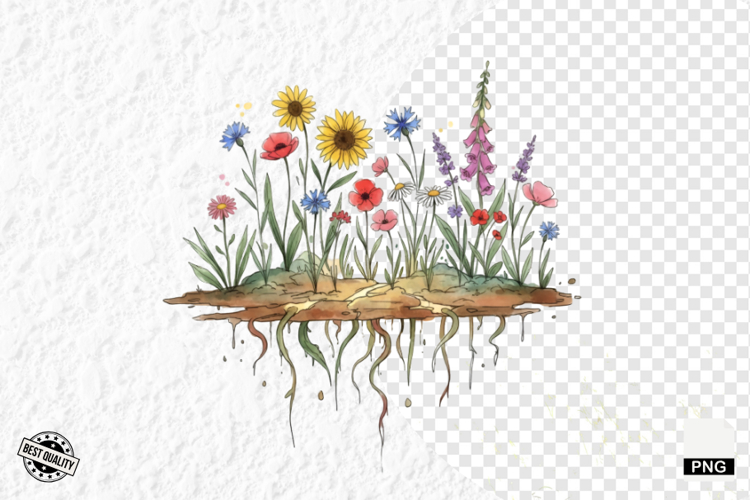 Whimsical Summer Wildflowers Clipart