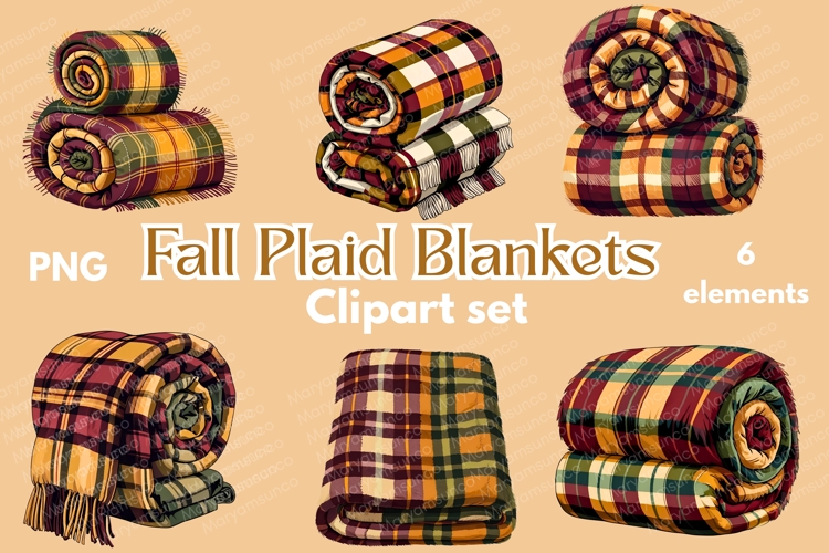 Fall plaid blankets clip art set | cozy blankets bundle png