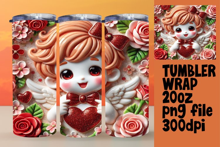 VIBRANT 20oz Tumbler Wrap PNG , 3D Cupid