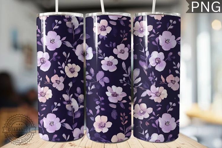 Purple Floral Tumbler Wrap - High Quality 300 Dpi