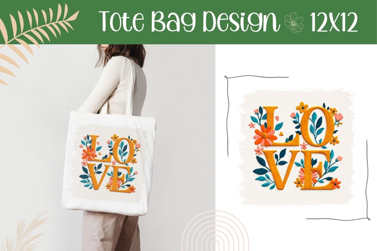 Floral Love Illustration, Floral Tote Bag Design