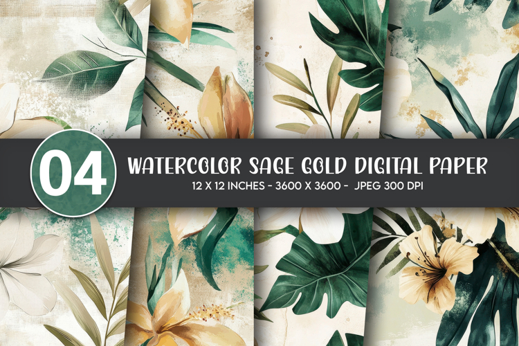 Emerald Coral Floral Digital Paper