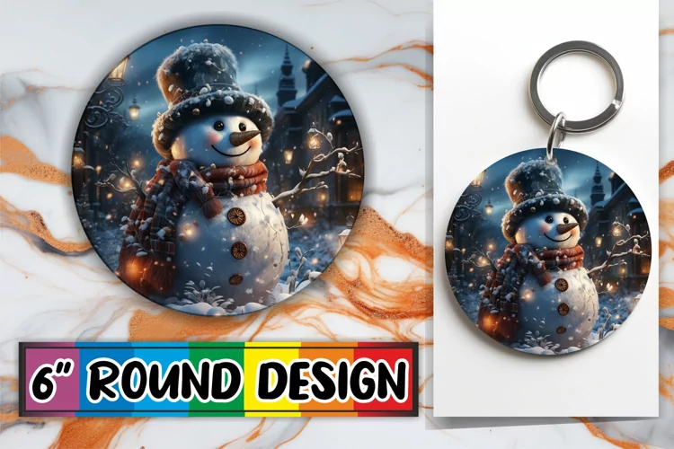 Holiday Retro Round Keychain Design Watercolor Christmas