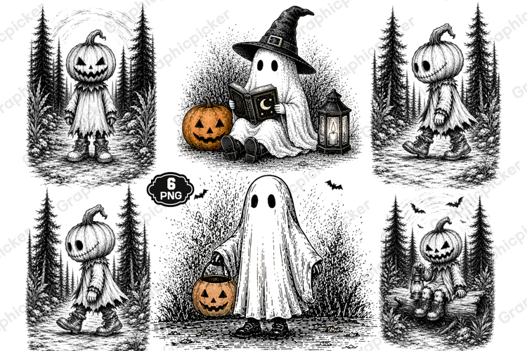 Halloween Scarecrow PNG, Vintage Halloween Ghost Witch PNG