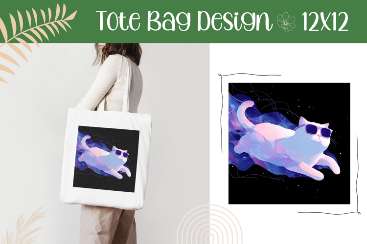Cosmic Illustration, Funny Cat Tote Bag Design, Cat PNG