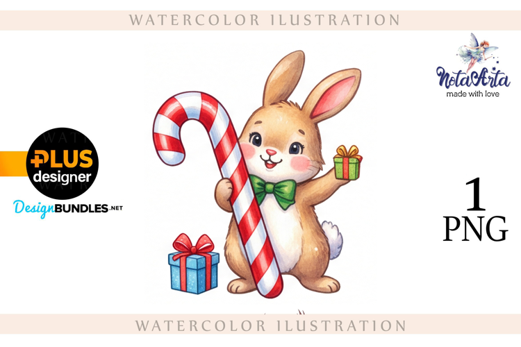 Christmas Bunny in Watercolor Style
