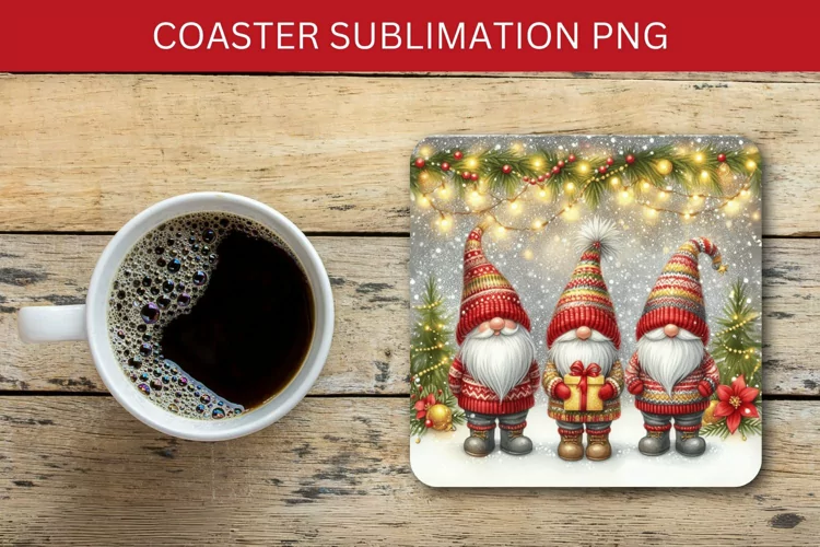 square coaster - christmas gnome