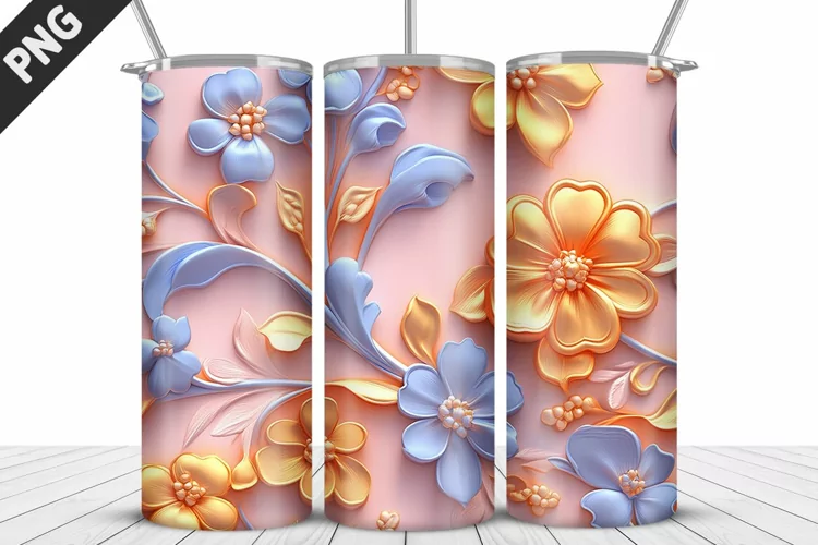 3D Daisy Flowers 20oz Tumbler Wrap | Sublimation Design