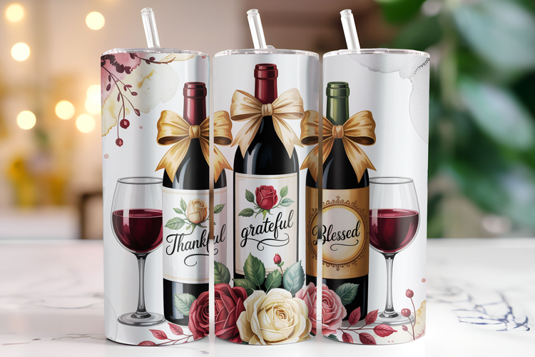 Thankful Grateful Blessed Tumbler Wrap | Sublimation