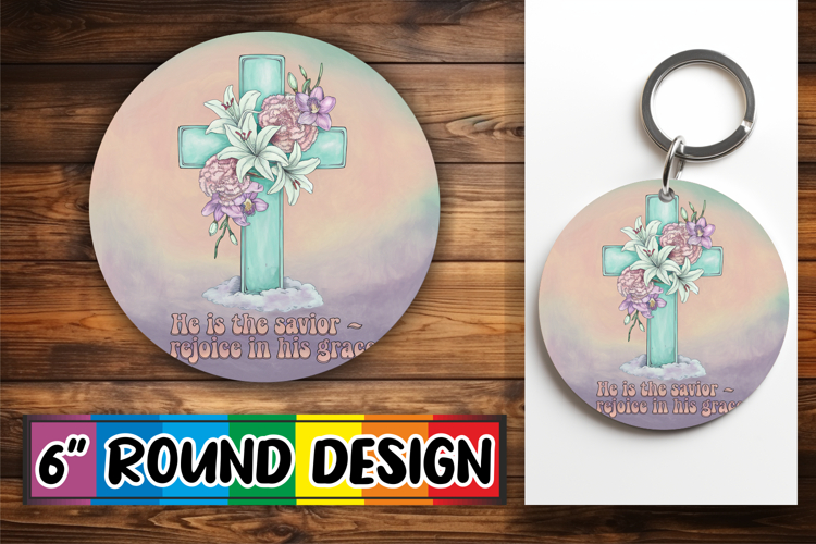 Cheerful Round Keychain PNG, Cross